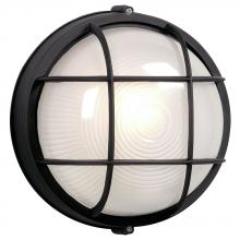  305011BK 218EB - Outdoor Cast Aluminum Marine Light with Guard - in Black finish with Frosted Glass (Wall or Ceiling